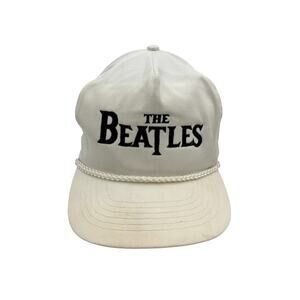 Vintage 80s The Beatles Cord Rope Leather Strapback Baseball Hat Embroidered